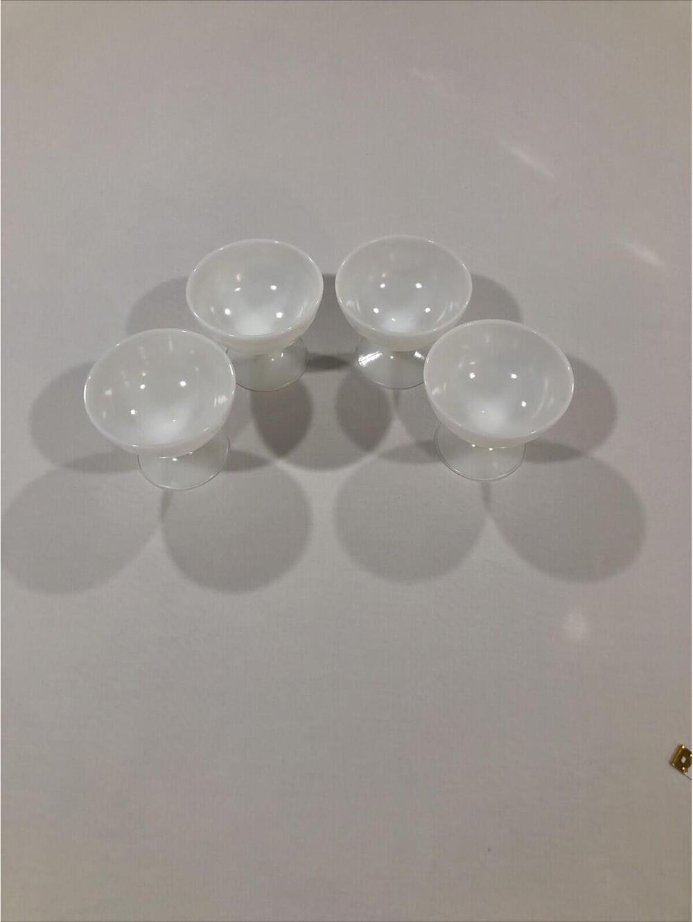 4 Vintage Hazel Atlas Moderntone White Footed Sherbet Cups Milk Glass Desert Cup